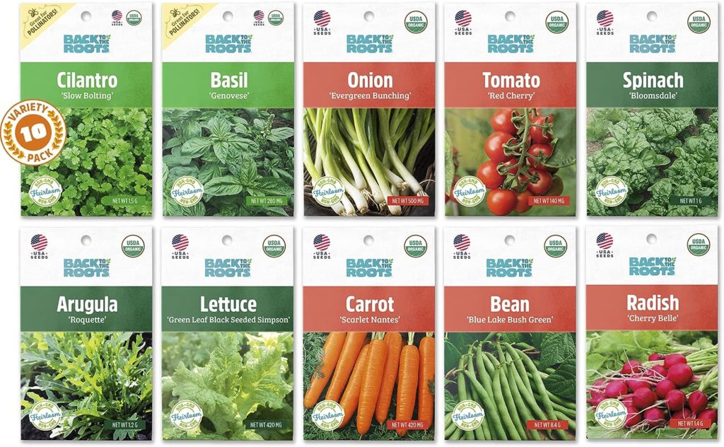 Back to the Roots Organic Seed Bundle - Herbs and Vegetables Variety Pack for Planting - Assorted Non-GMO Seed Mix for Beginner Indoor and Outdoor Gardening, 10-Pack
